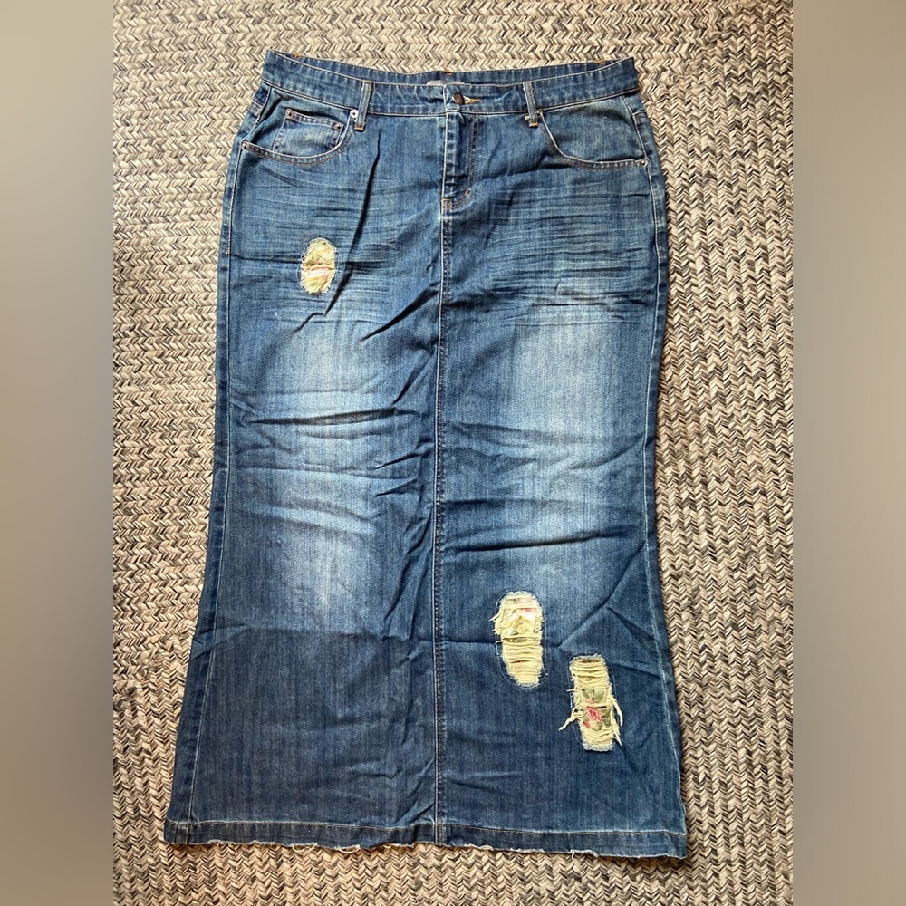 Jade Mackenzie long denim skirt